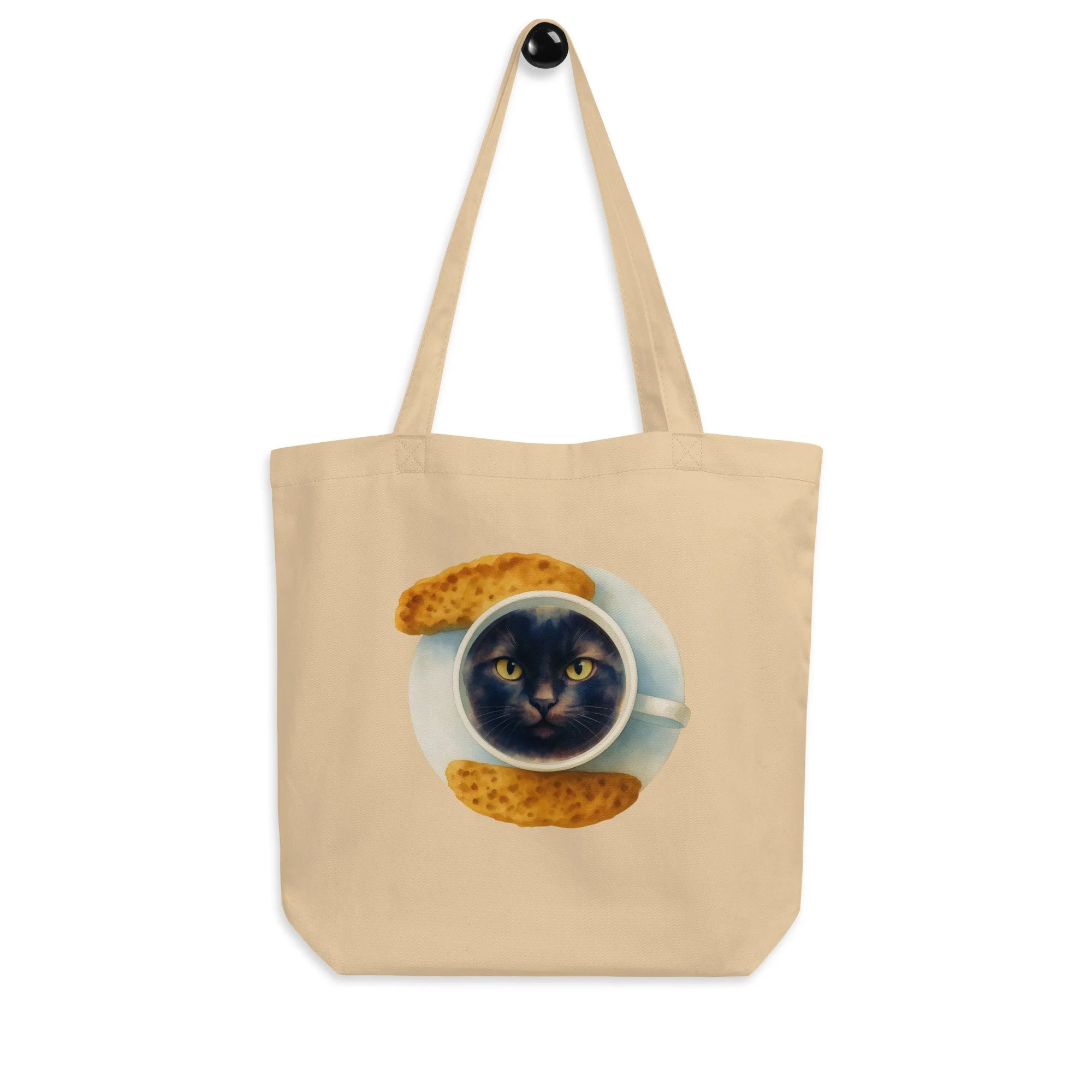 black coffee cat tote bag, cat lovers tote, cat mom gift, coffee lovers