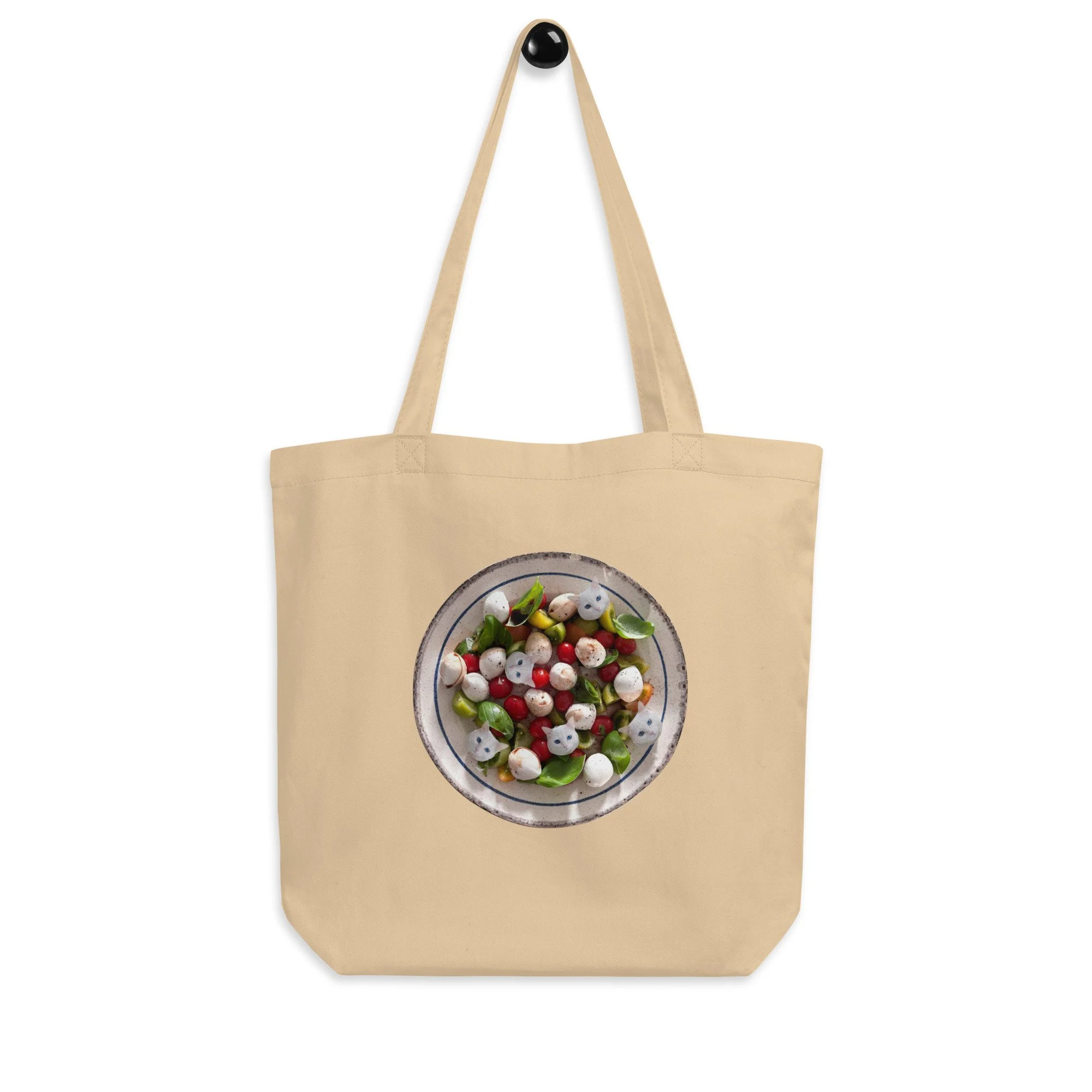 caprese salad, italian food lovers tote bag, cat owners gift, foodie tote bag, chef gift, white cat