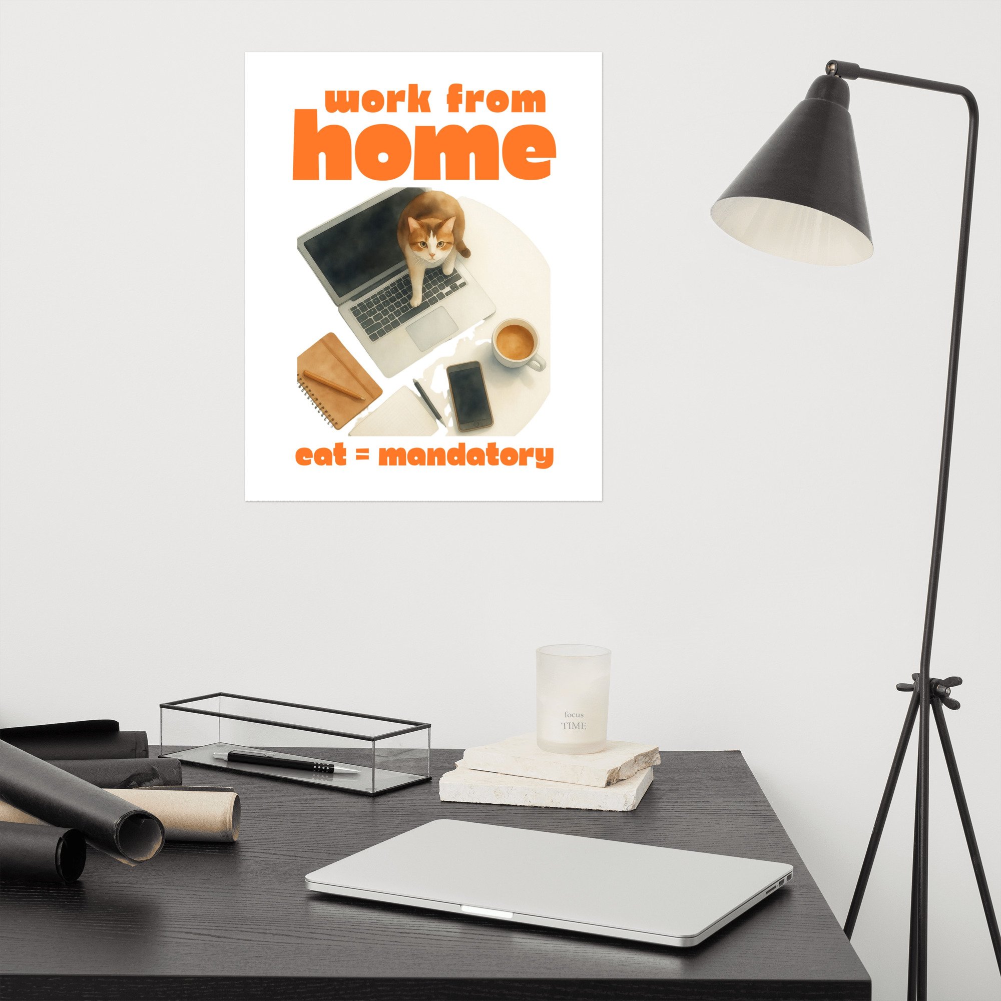 work from home art, home office print, cat lovers print