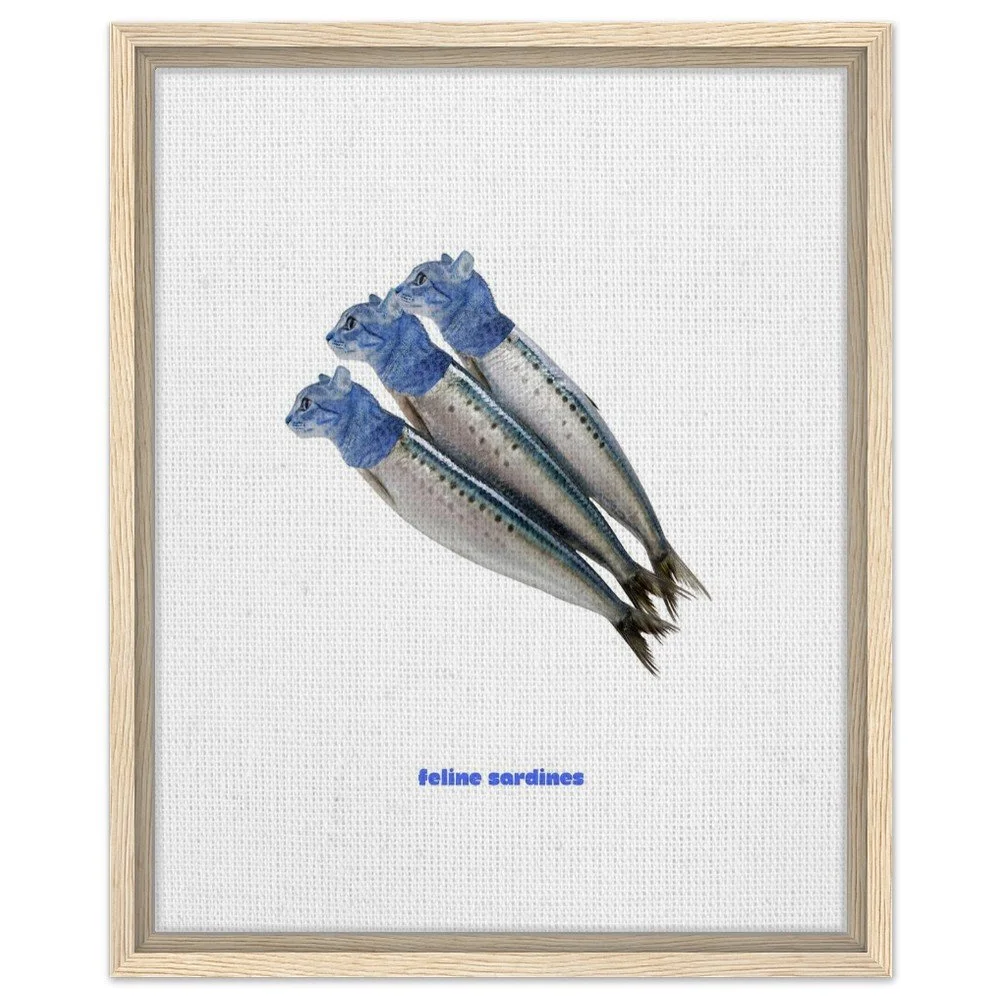 cat lover framed print, funny cat sardines print, quirky cat sardines kitchen decor