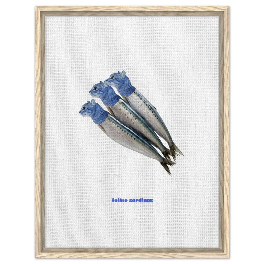 cat lover framed print, funny cat sardines print, quirky cat sardines kitchen decor