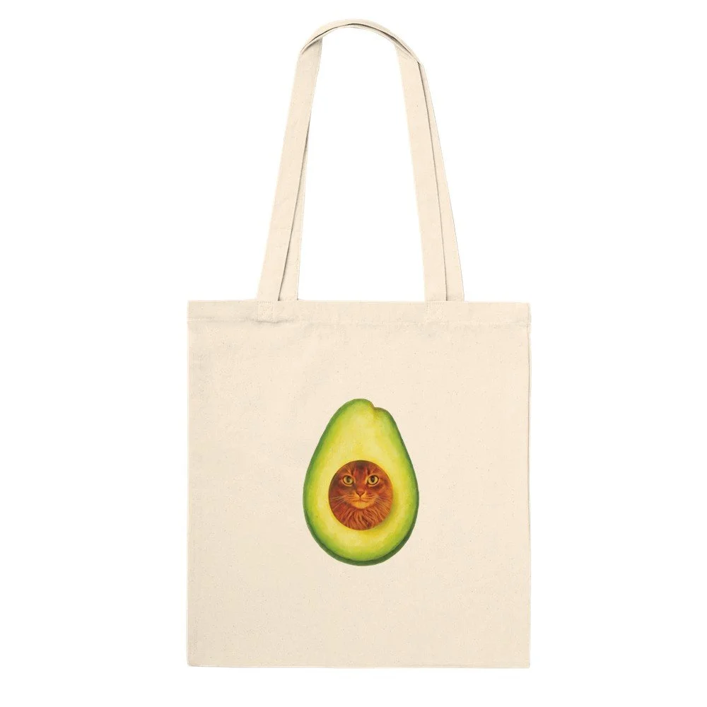 avocato love tote bag, avocado cat lovers gift