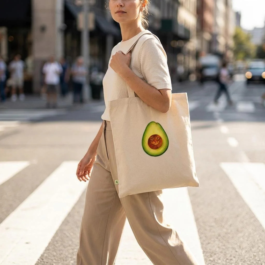 avocato love tote bag, avocado cat lovers gift