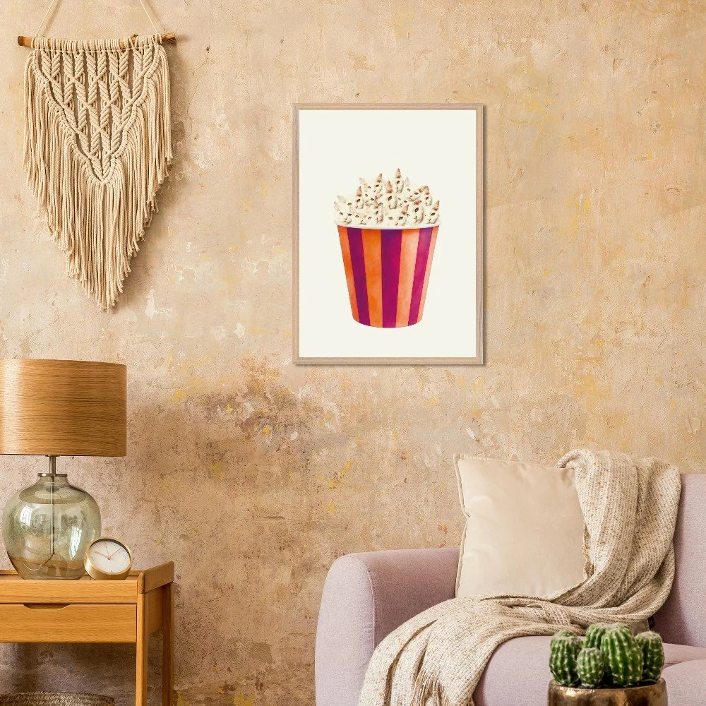 quirky cat framed print, popcorn wall art