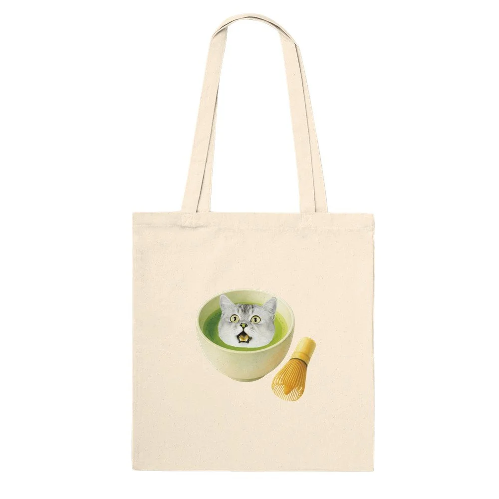 Catcha Matcha - Premium Cat Matcha Tote Bag Natural, cat matcha lovers tote