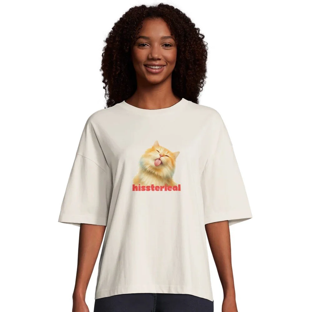 Hissterical — Funny Cat Pun Oversized T-Shirt | Cat Lover Gift | Melo & Mia