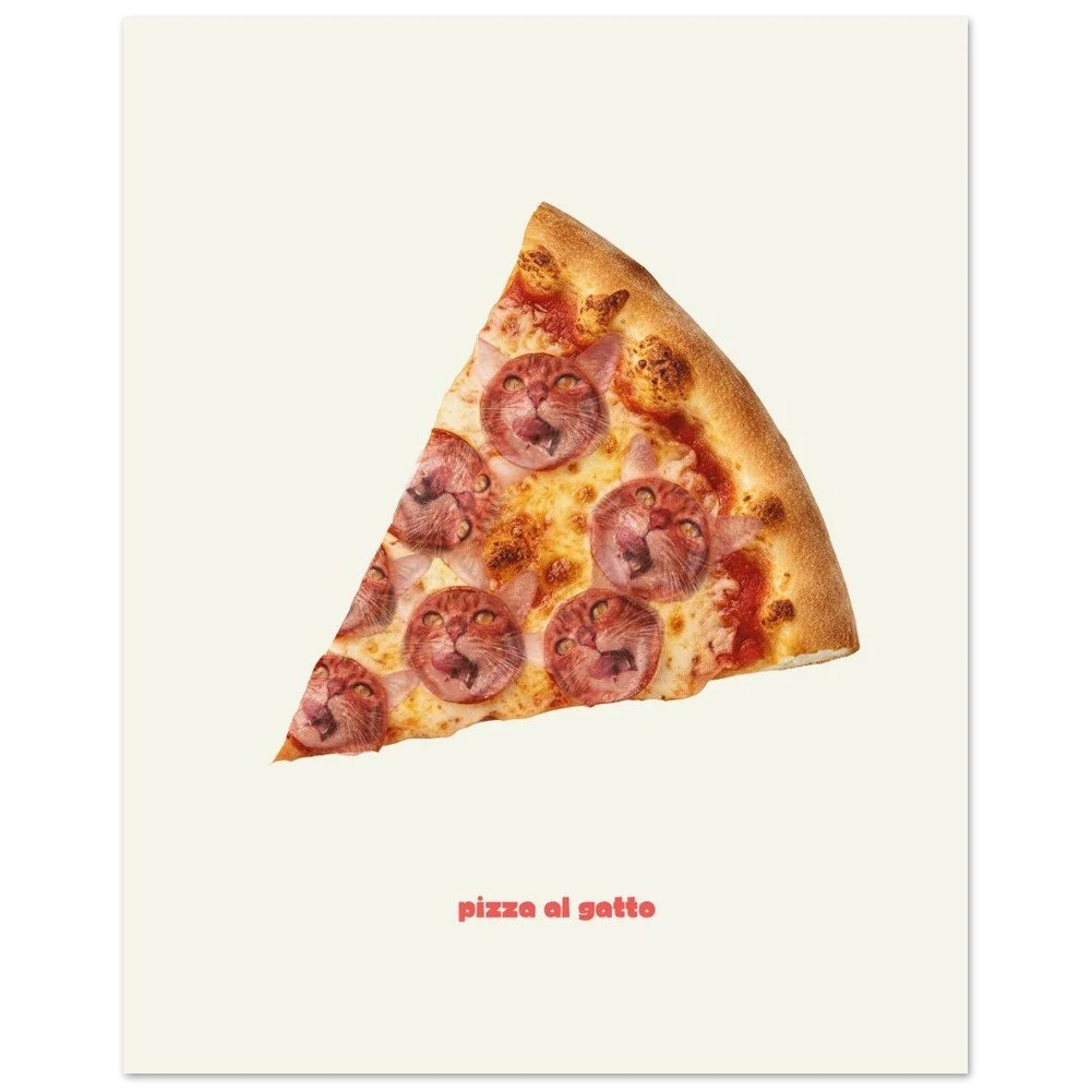 Pizza Al Gatto — Funny Quirky Cat Pizza Unframed Poster | Minimal Cat Wall Art | Melo & Mia