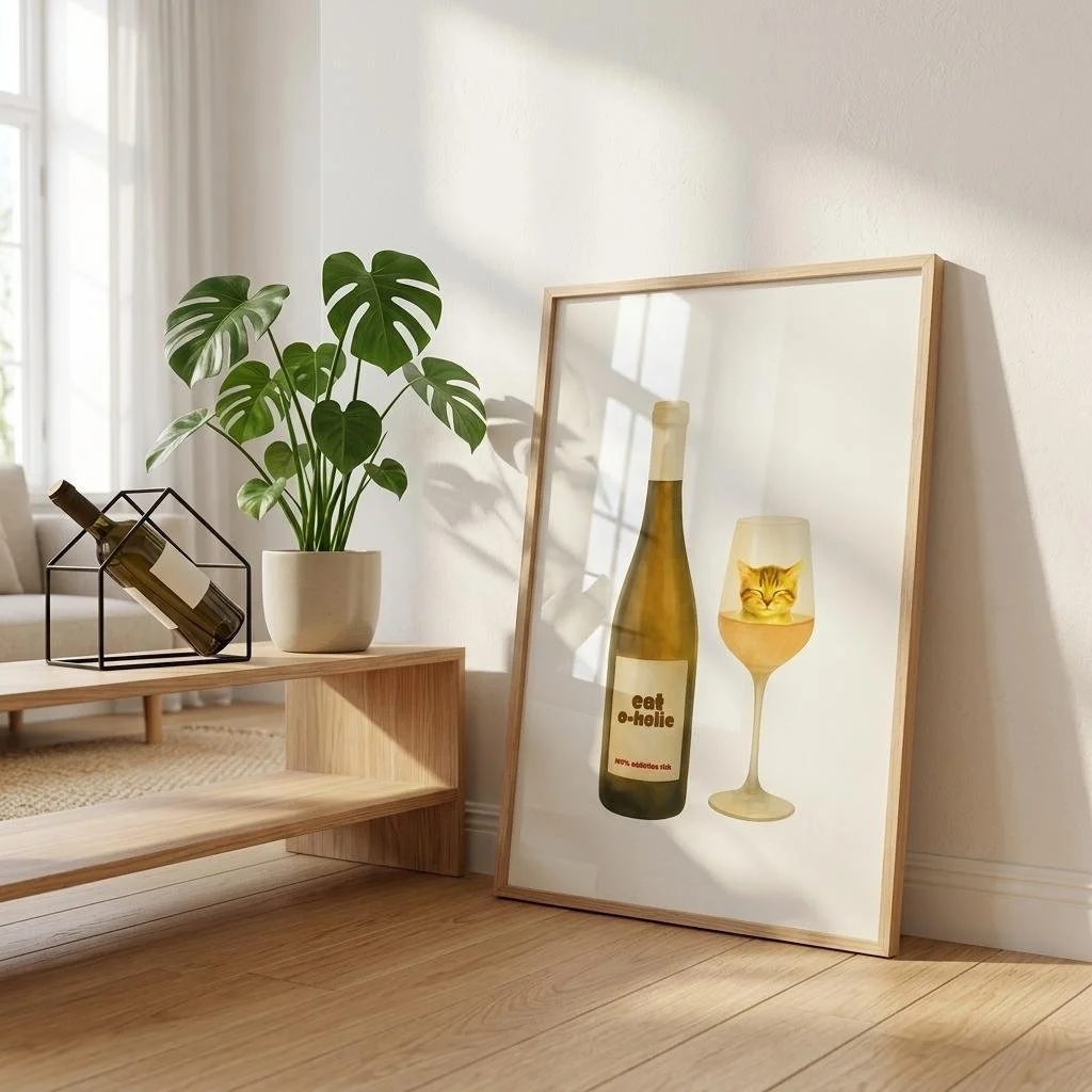 Cat-o-holic — Funny Cat Wine Framed Print | Cat Lover Gift | Melo & Mia