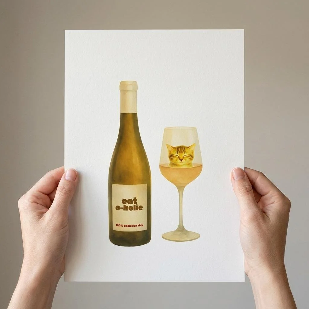 Cat-o-holic — Funny Cat Wine Instant Download Print | Cat Wall Art | Melo & Mia