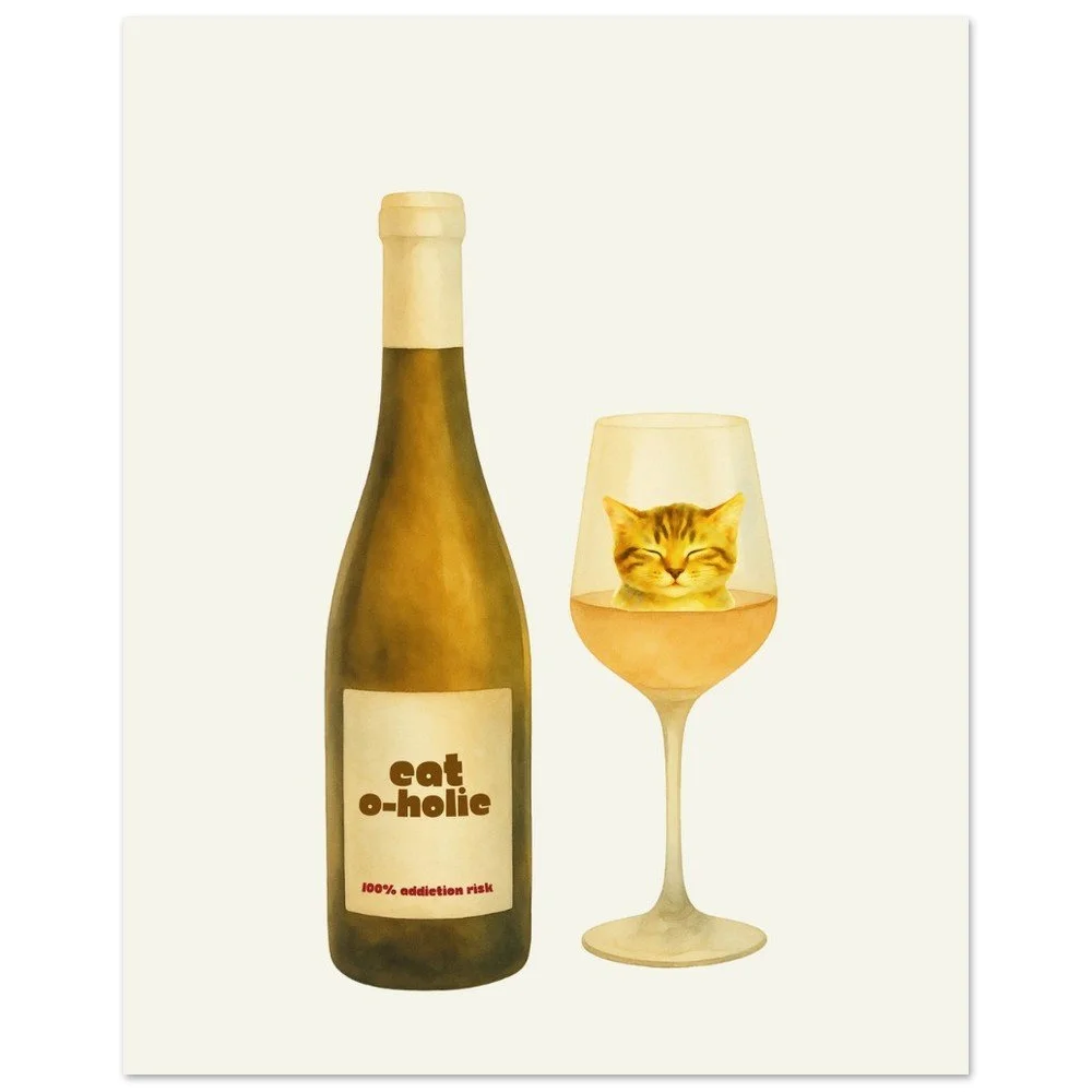 Cat-o-holic — Funny Cat Wine Poster | Unframed Print | Wine Lover Gift | Cat Lover Gift