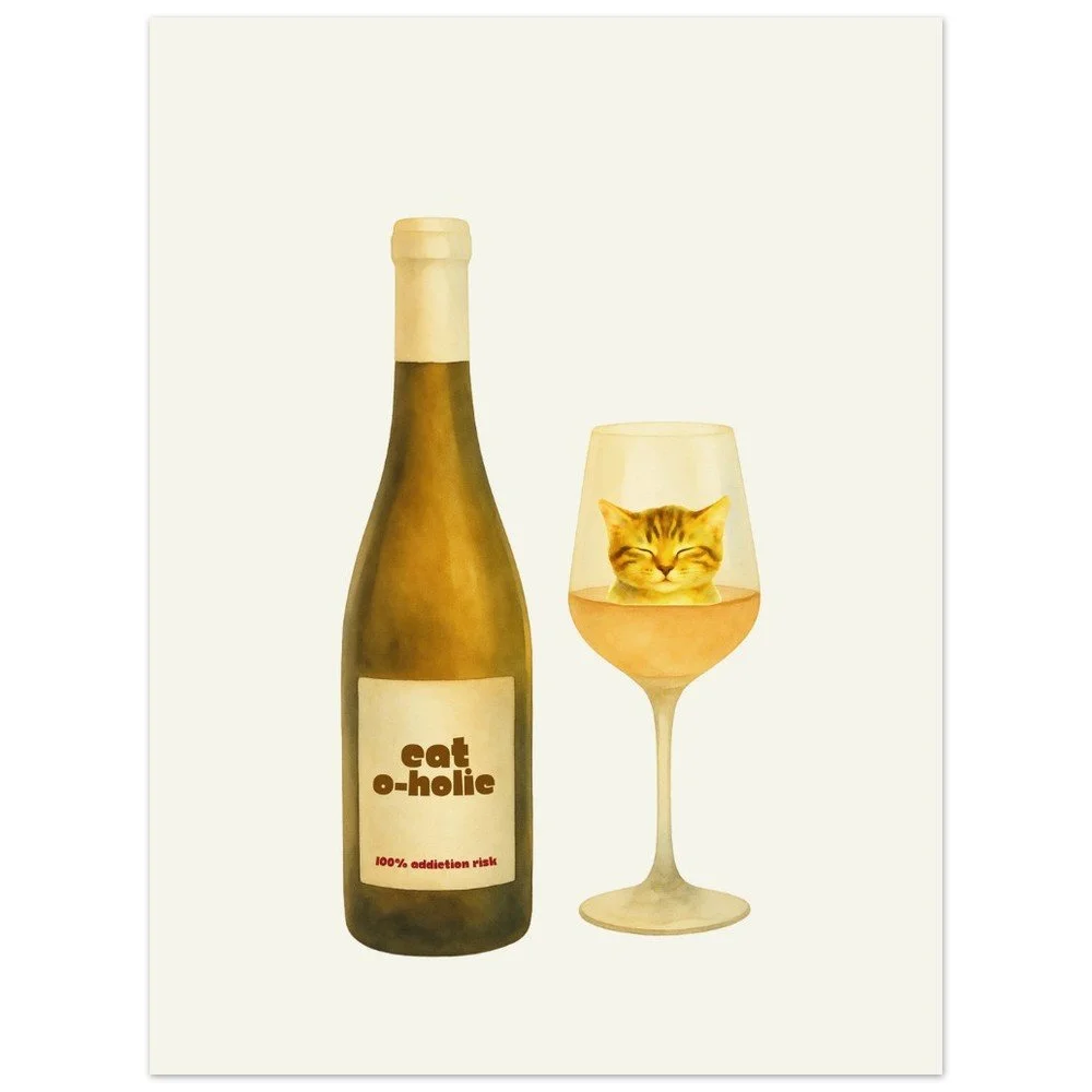 Cat-o-holic — Funny Cat Wine Instant Download Print | Cat Wall Art | Melo & Mia