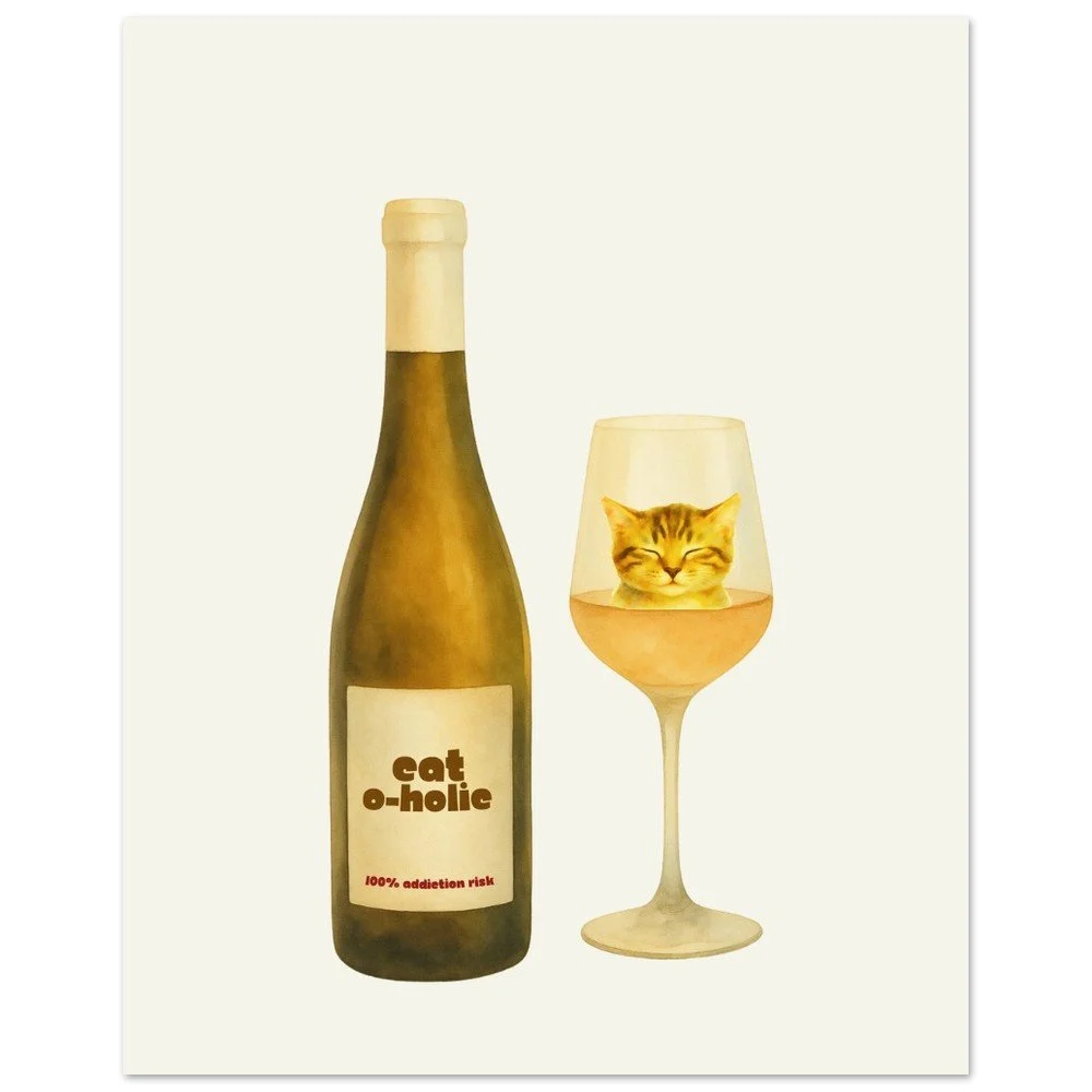 Cat-o-holic — Funny Cat Wine Poster | Unframed Print | Wine Lover Gift | Cat Lover Gift