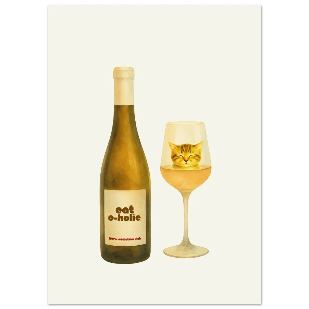 Cat-o-holic — Funny Cat Wine Poster | Unframed Print | Wine Lover Gift | Cat Lover Gift