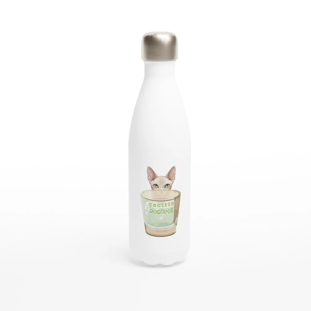Sphynx Cat Quality Control | White 17oz Stainless Steel Water Bottle