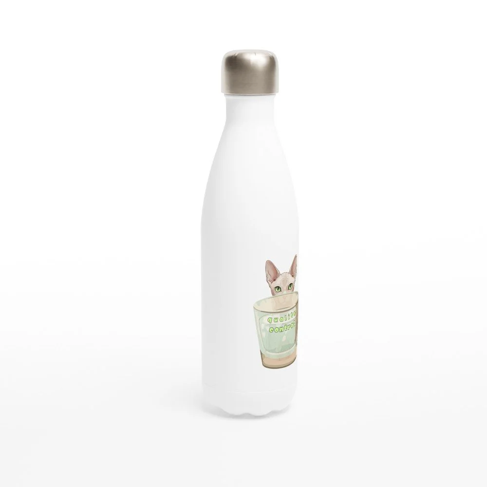 Sphynx Cat Quality Control | White 17oz Stainless Steel Water Bottle
