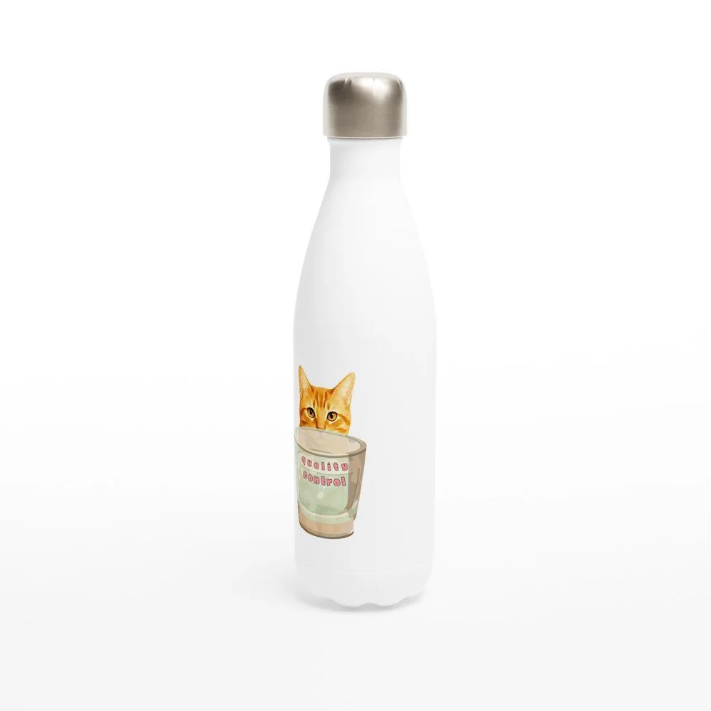 Orange Cat Quality Control | Cat Lovers White 17oz Stainless Steel Water Bottle