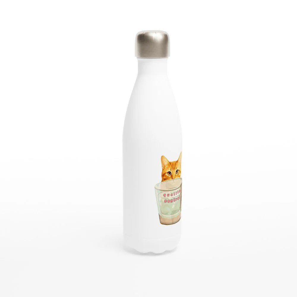 Orange Cat Quality Control | Cat Lovers White 17oz Stainless Steel Water Bottle