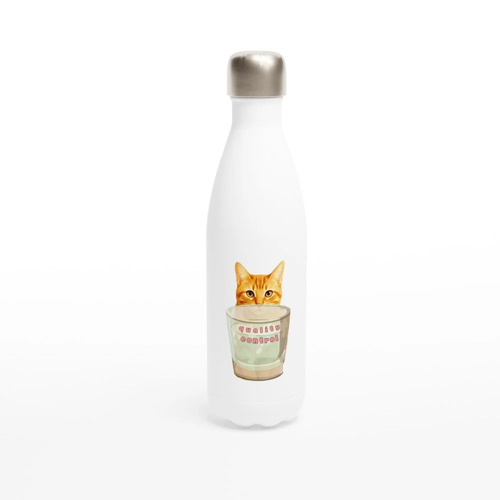 Orange Cat Quality Control | Cat Lovers White 17oz Stainless Steel Water Bottle