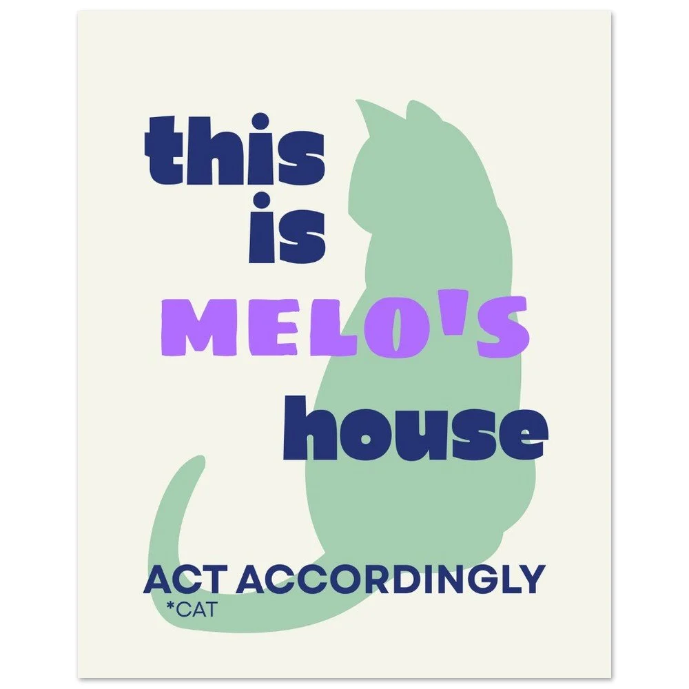 Personalised Cat Name Poster Sage Green Navy | Funny Cat Wall Art | Unframed Print | Melo & Mia