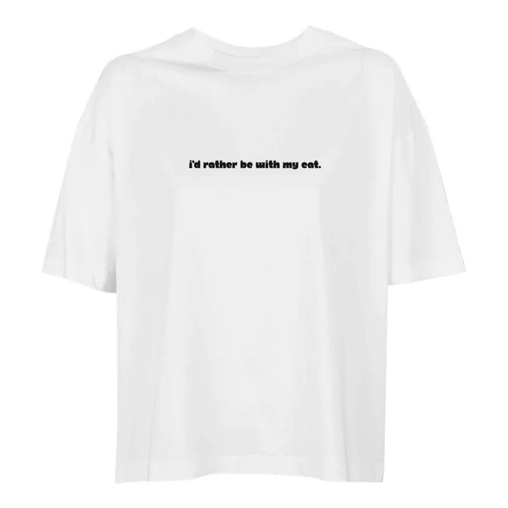 Funny Cat T-Shirt Oversized Organic | I'd Rather Be With My Cat | Cat Lover Gift | Melo & Mia