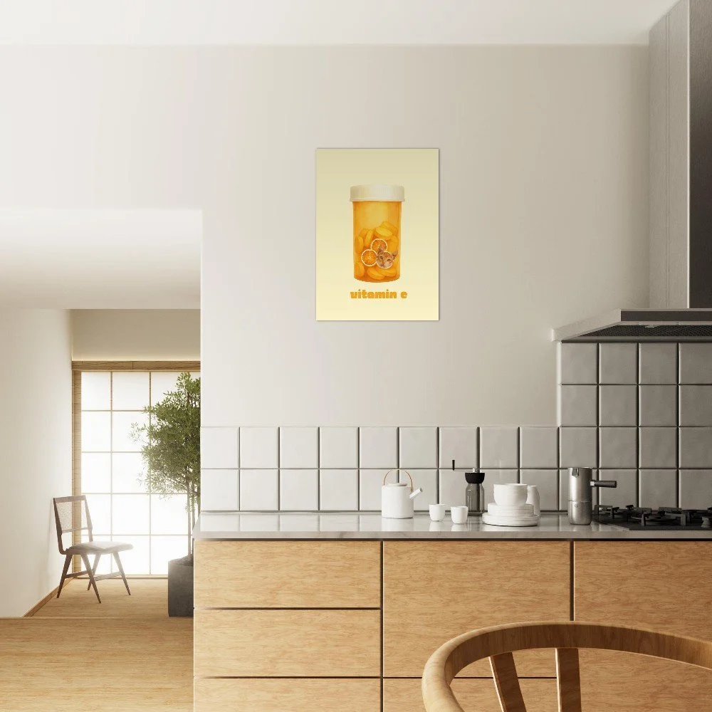 Vitamin Cat Funny Cat Art Poster Unframed, Quirky Cat Wall Art, Cat Lover Gift Orange Cat