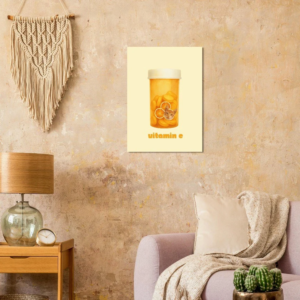 Vitamin Cat Funny Cat Art Poster Unframed, Quirky Cat Wall Art, Cat Lover Gift Orange Cat