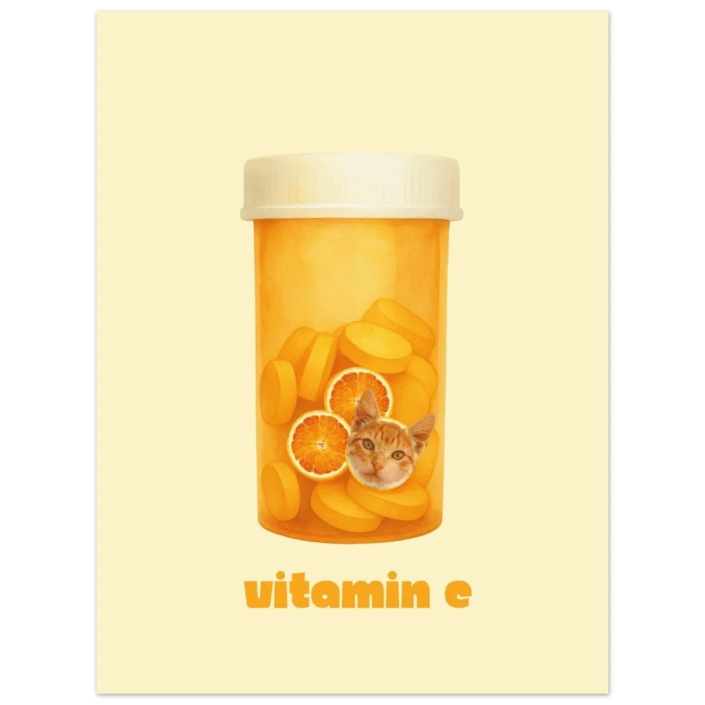 Vitamin Cat — Funny Cat Art Poster | Unframed Print | Cat Wall Art