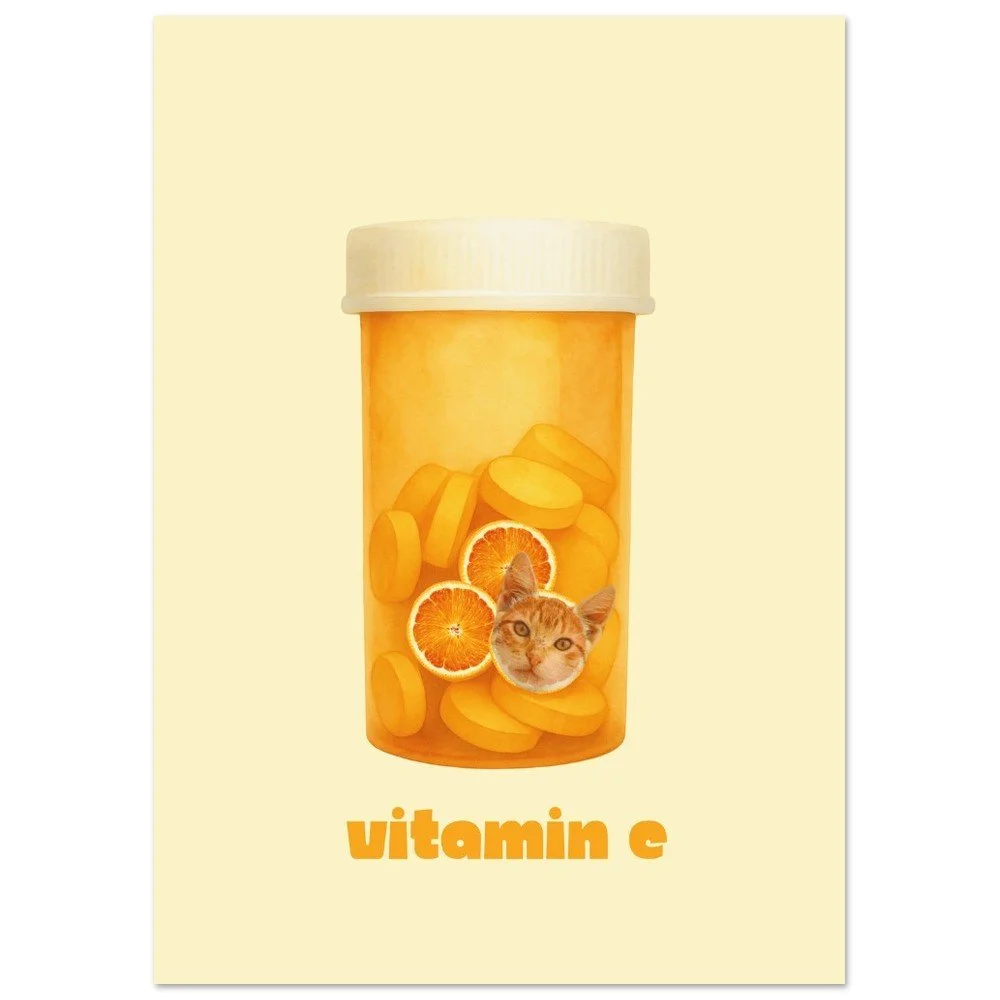 Vitamin Cat — Funny Cat Art Poster | Unframed Print | Cat Wall Art