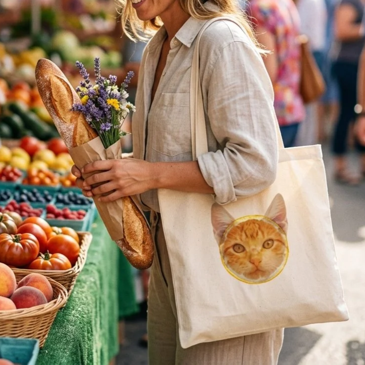 orange cat quirky tote bag, cat lovers gift, cat mom tote