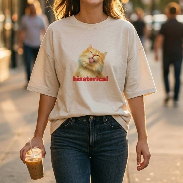 Hissterical — Funny Cat Pun Oversized T-Shirt | Cat Lover Gift | Melo & Mia