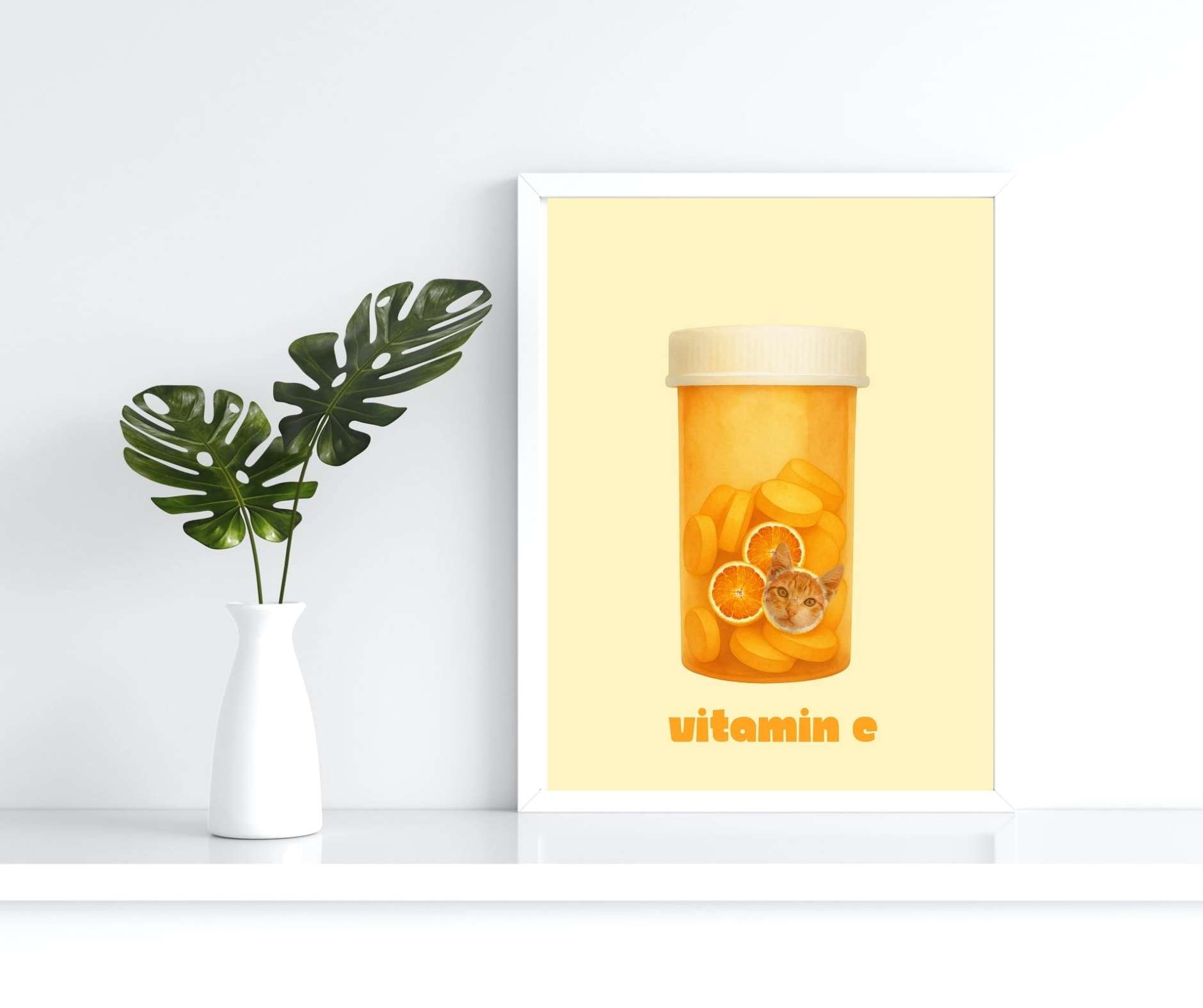 Vitamin Cat Funny Cat Art Print Instant Download Printable Wall Art , Cat Mom Gift, Orange Cat,  Melo & Mia