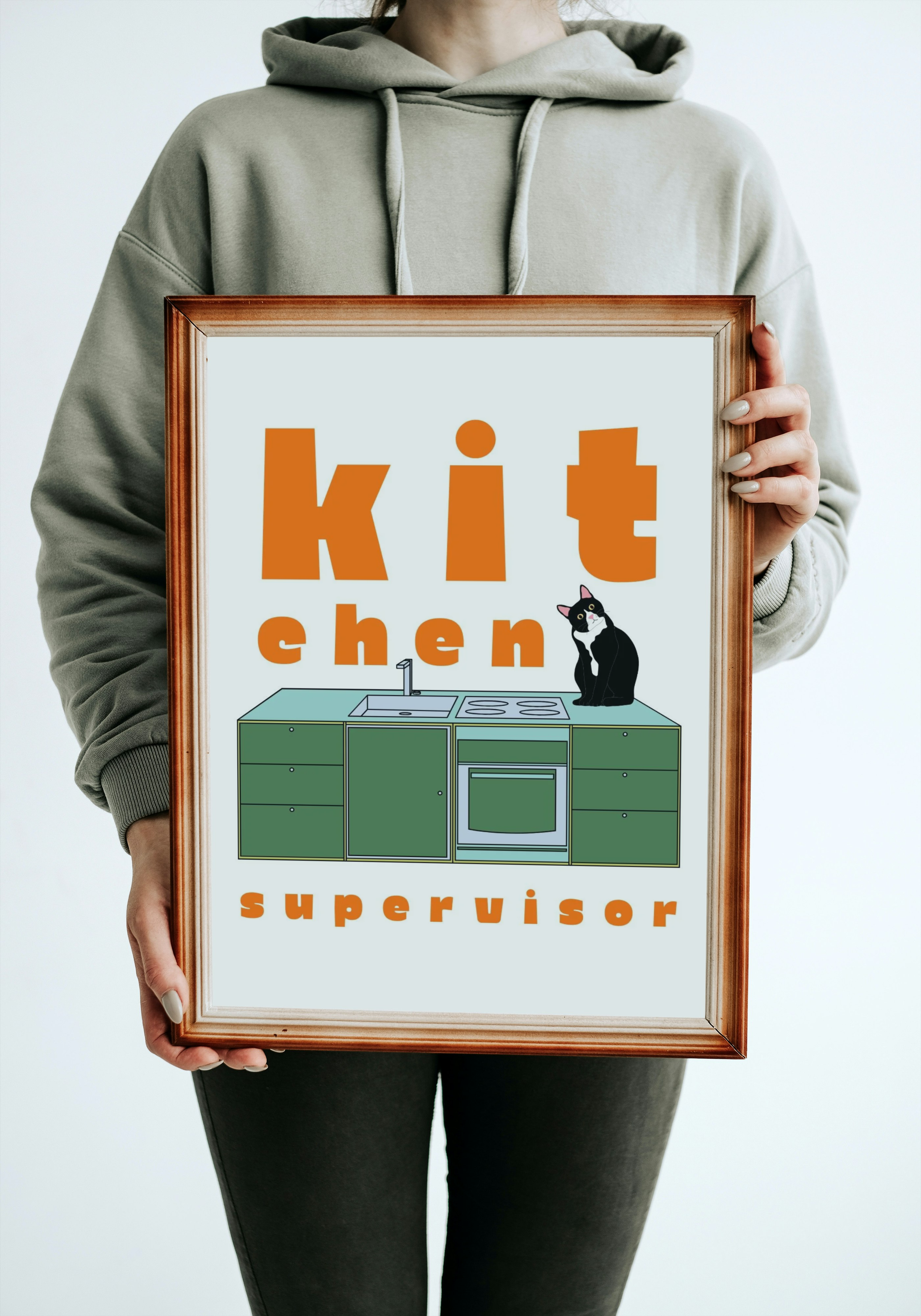 cat kitchen decor, cat wall art, funny cat print