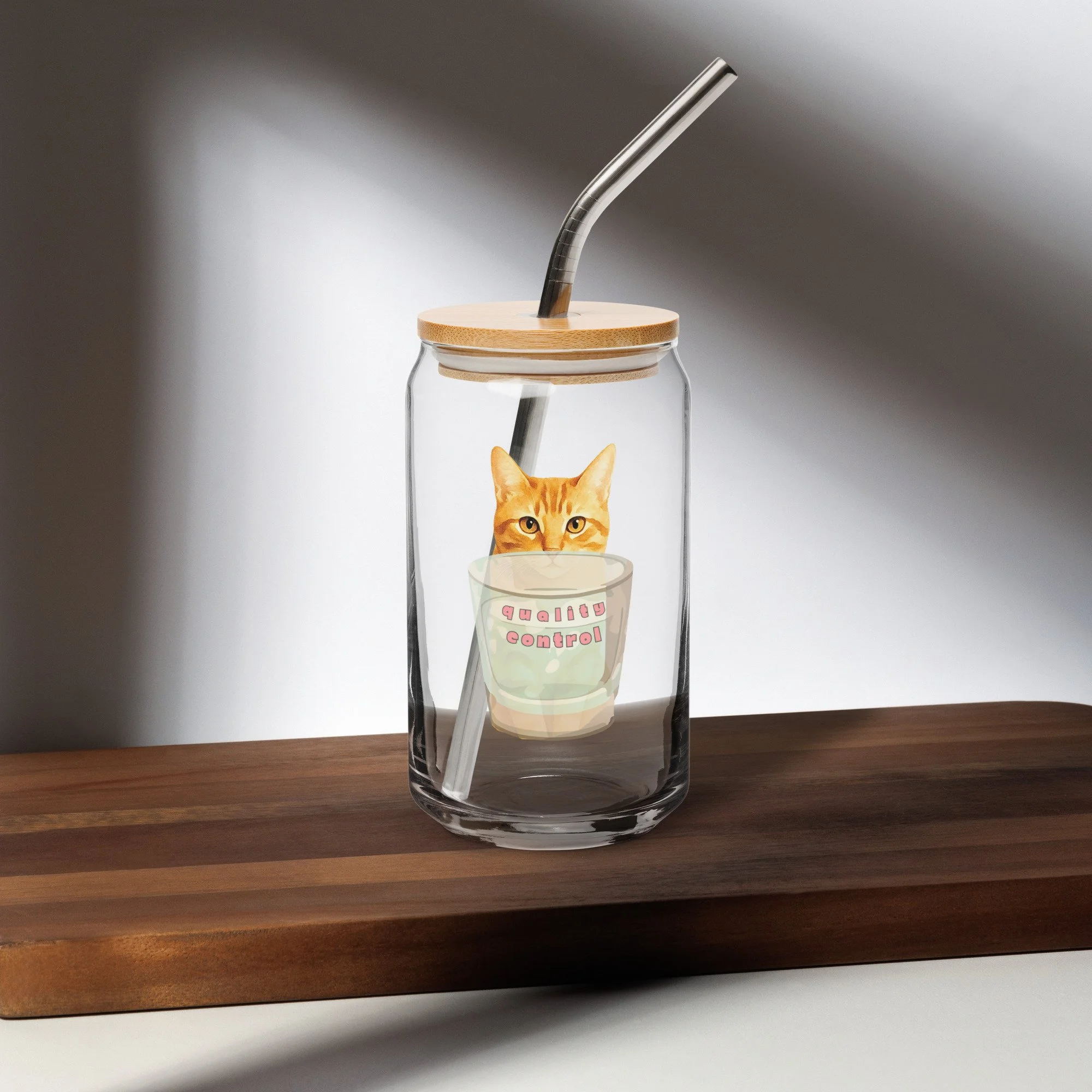 orange cat home decor, orange cat can shaped glass with lid and straw, funny cat gift