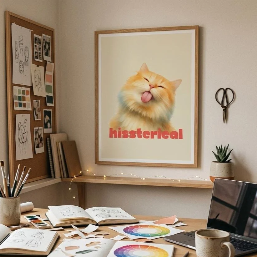 hissterical funny cat print framed poster cat lovers home decor