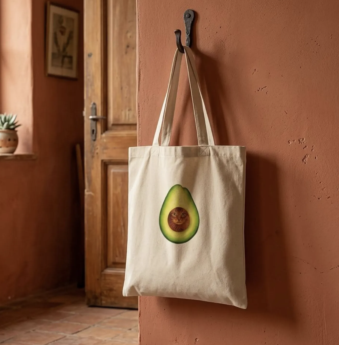 avocato love tote bag, avocado cat lovers gift