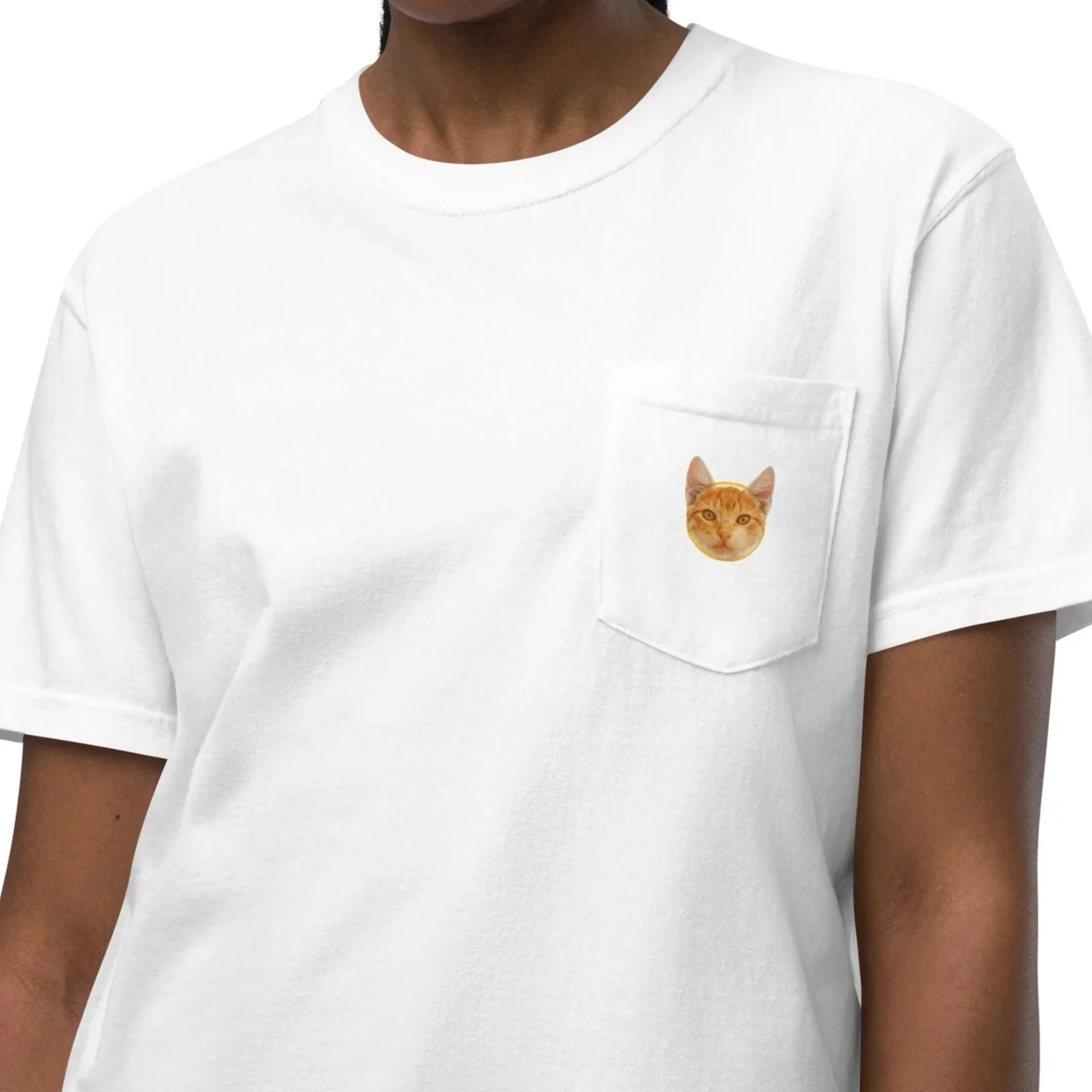 Mini Orange Cat Energy Pocket Tee | Comfort Colors