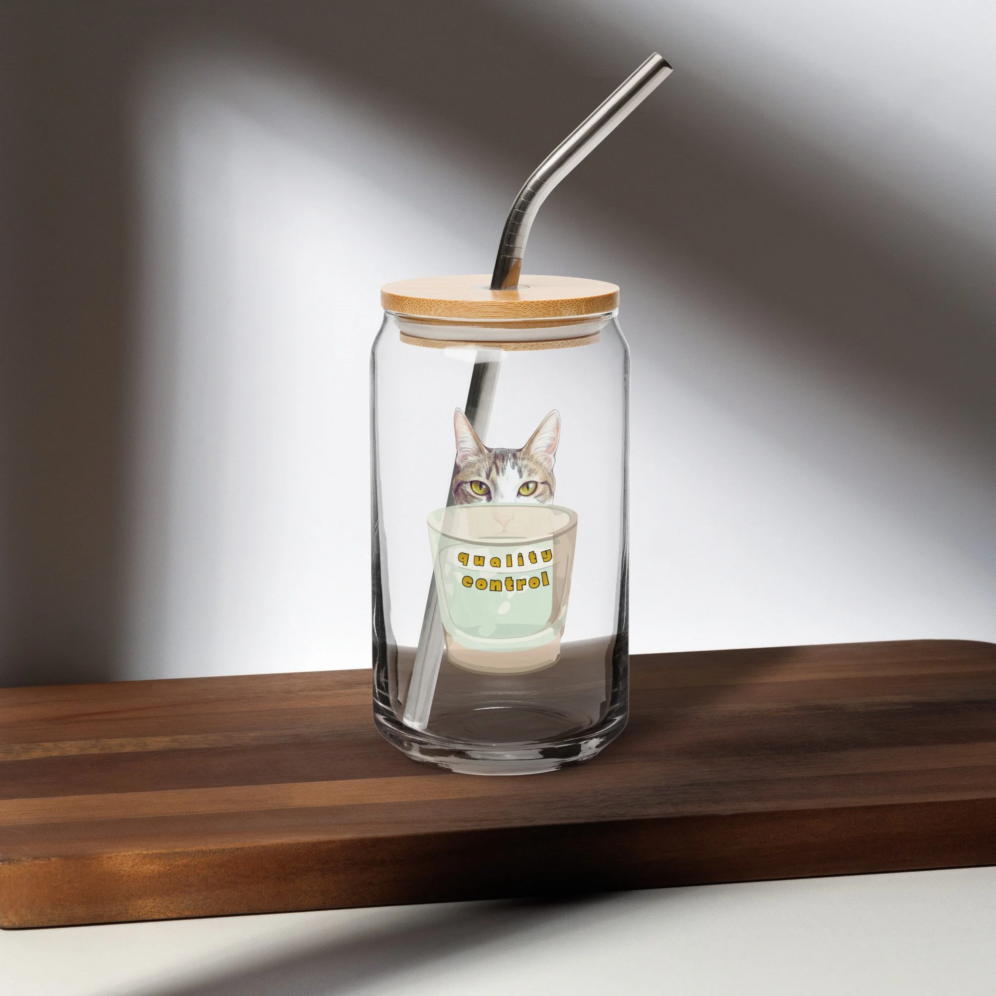 cat tumbler, cat home decor, cat lover gift, can shaped glass with lid and straw