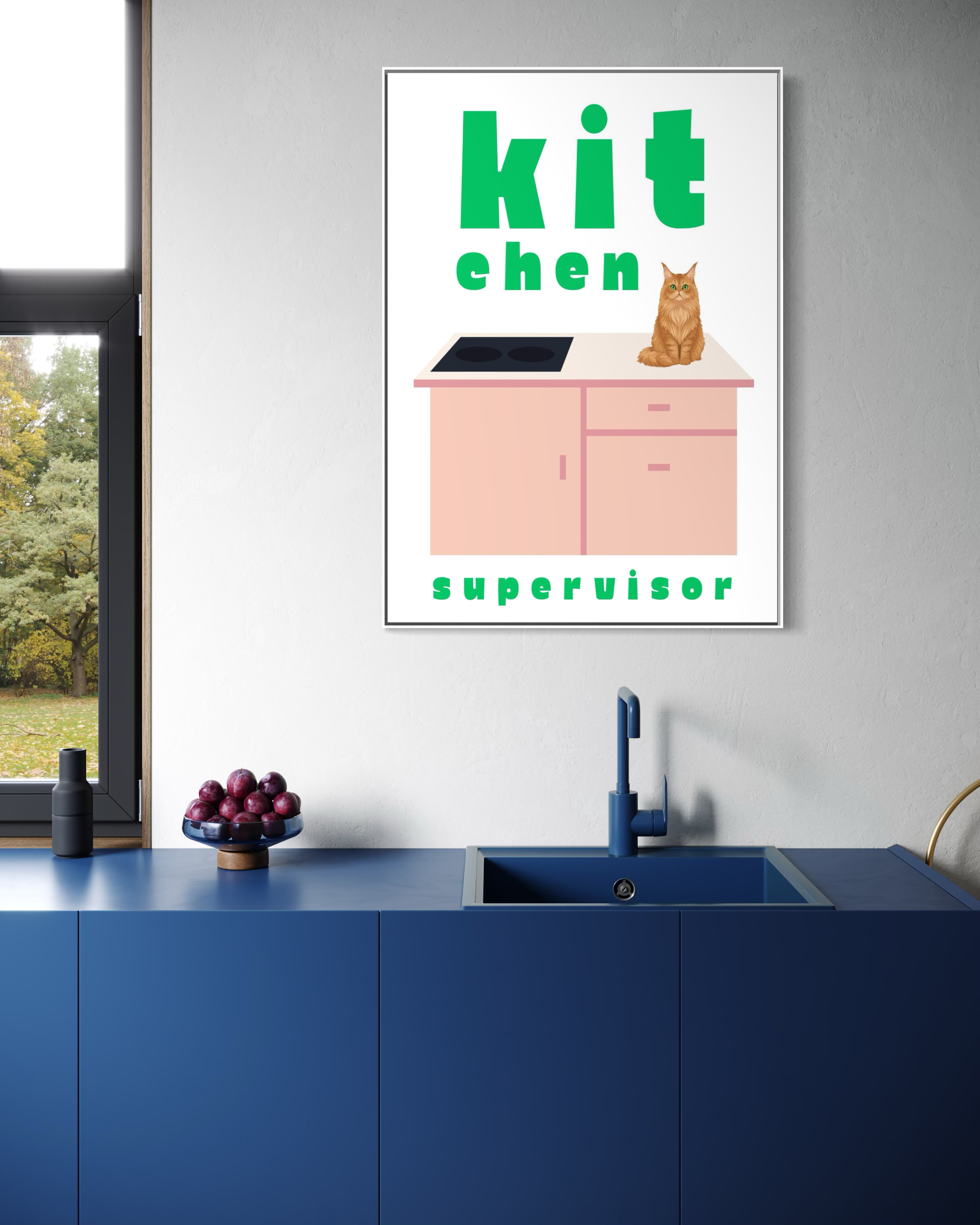 cat kitchen decor, cat wall art, funny cat print