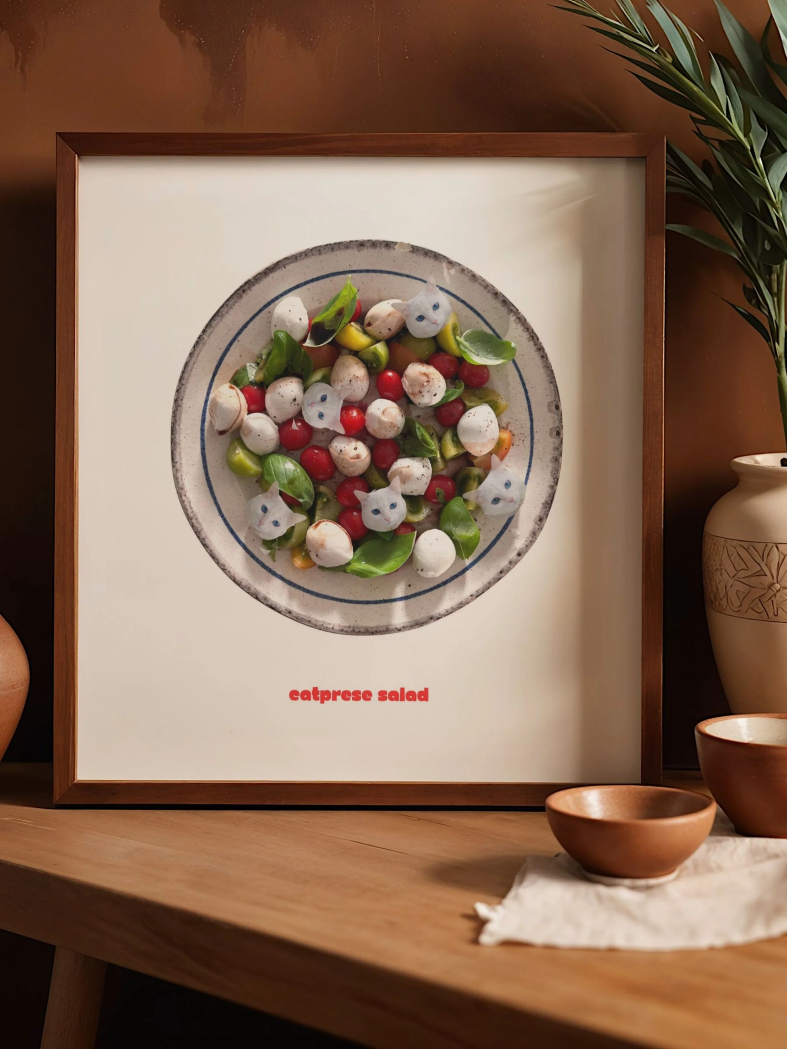 Cat wall art, kitchen deco, foodie cat lovers print, italian food print