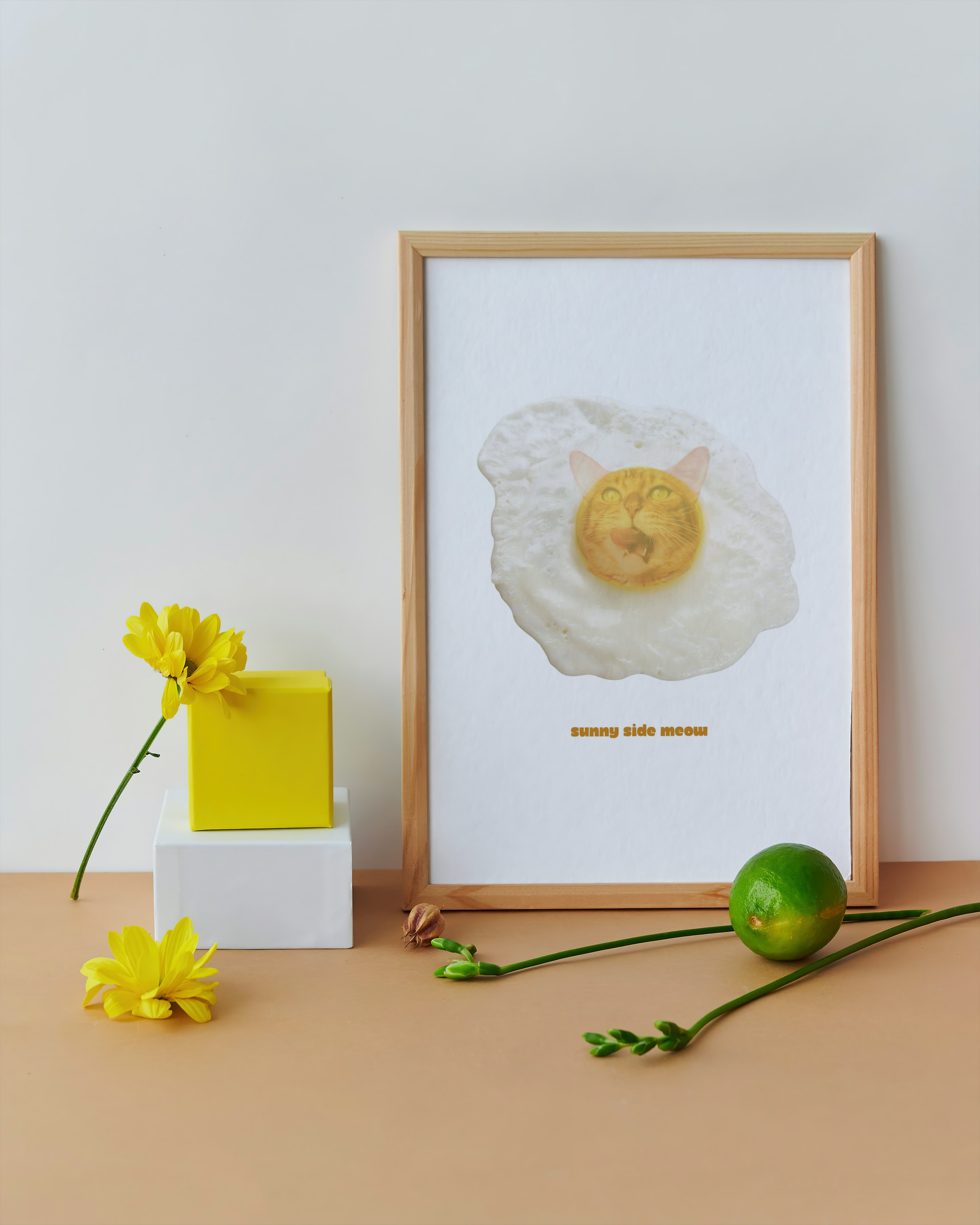 funny cat print, fried egg kitchen deco, instant download cat art