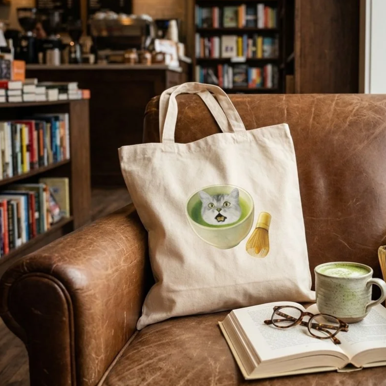 Catcha Matcha - Premium Cat Matcha Tote Bag Natural, cat matcha lovers tote