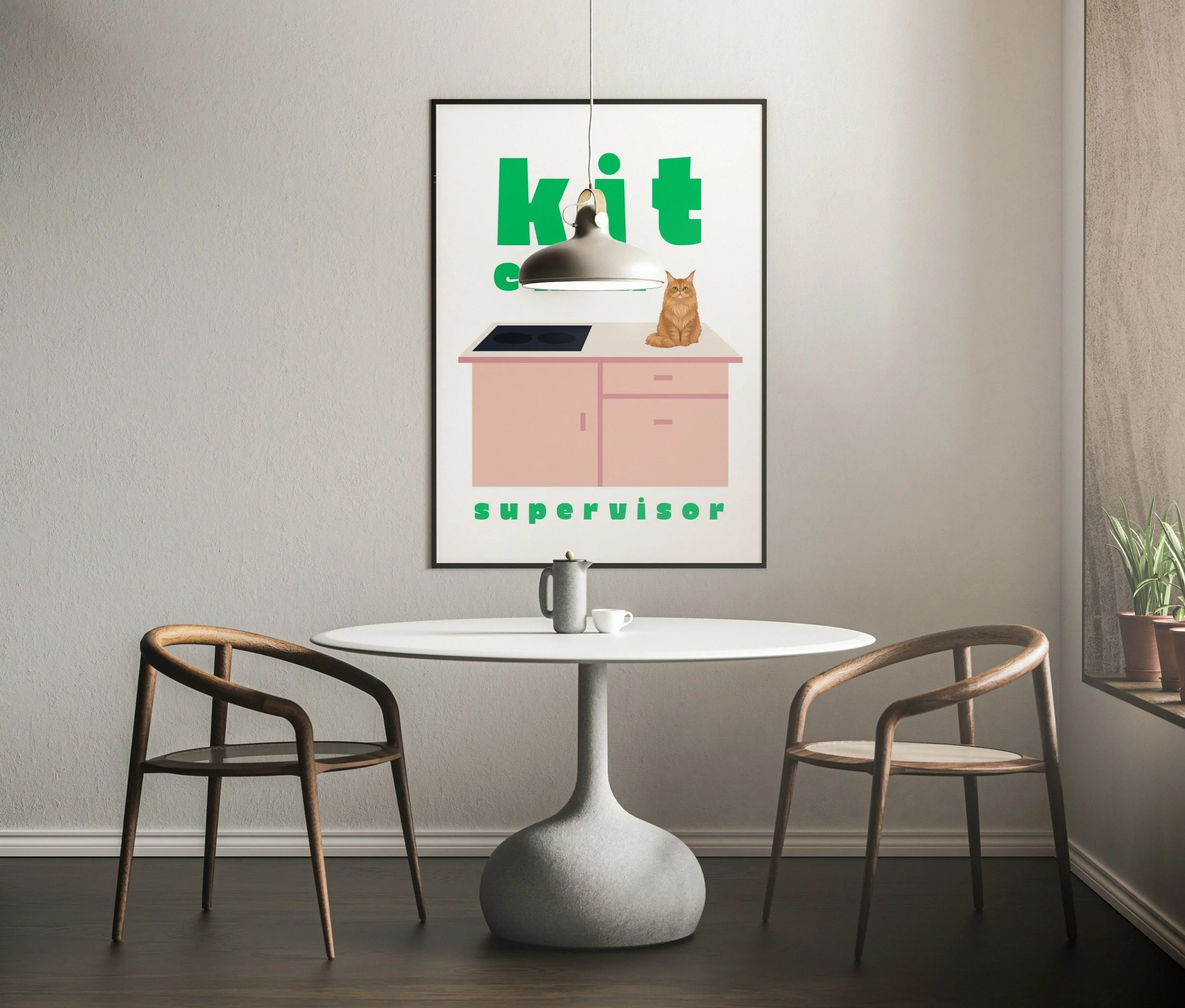 cat kitchen decor, cat wall art, funny cat print