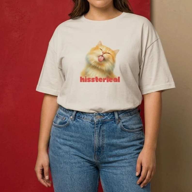 Hissterical — Funny Cat Pun Oversized T-Shirt | Cat Lover Gift | Melo & Mia