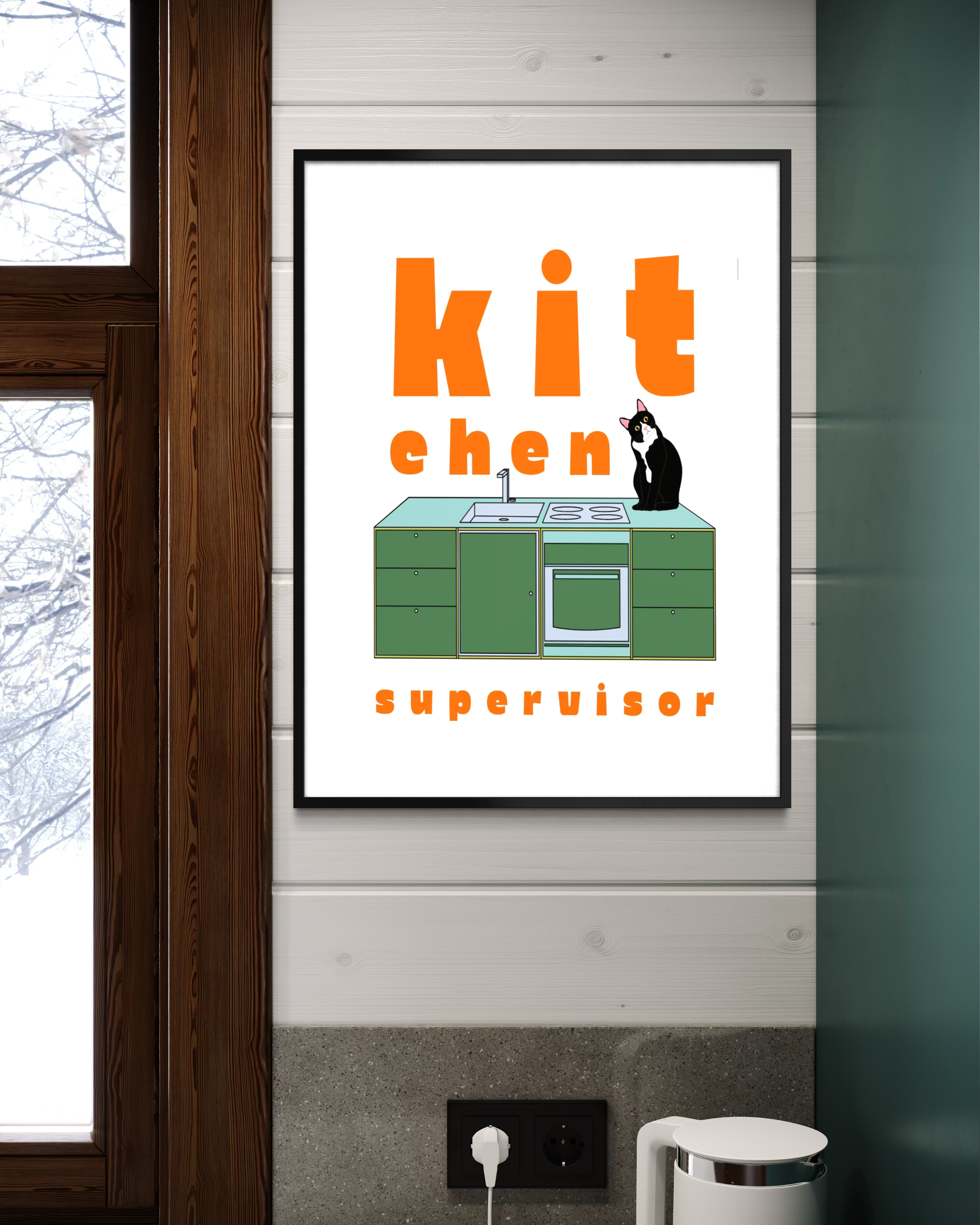 cat kitchen decor, cat wall art, funny cat print