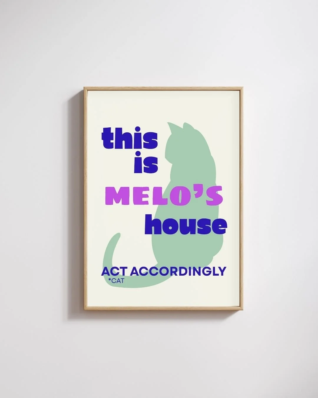 Personalised Cat Name Poster Sage Green Navy | Funny Cat Wall Art | Unframed Print | Melo & Mia