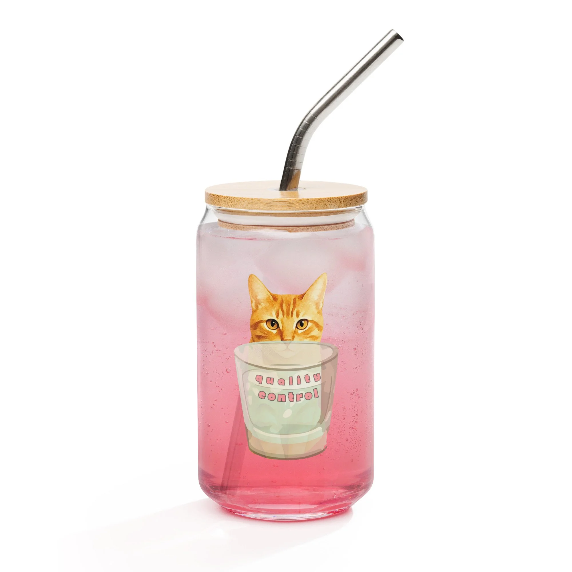 orange cat home decor, orange cat can shaped glass with lid and straw, funny cat gift