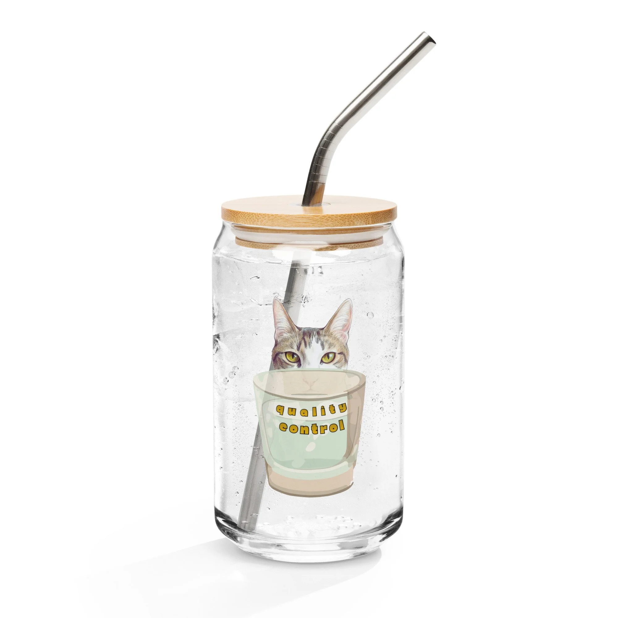 cat tumbler, cat home decor, cat lover gift, can shaped glass with lid and straw