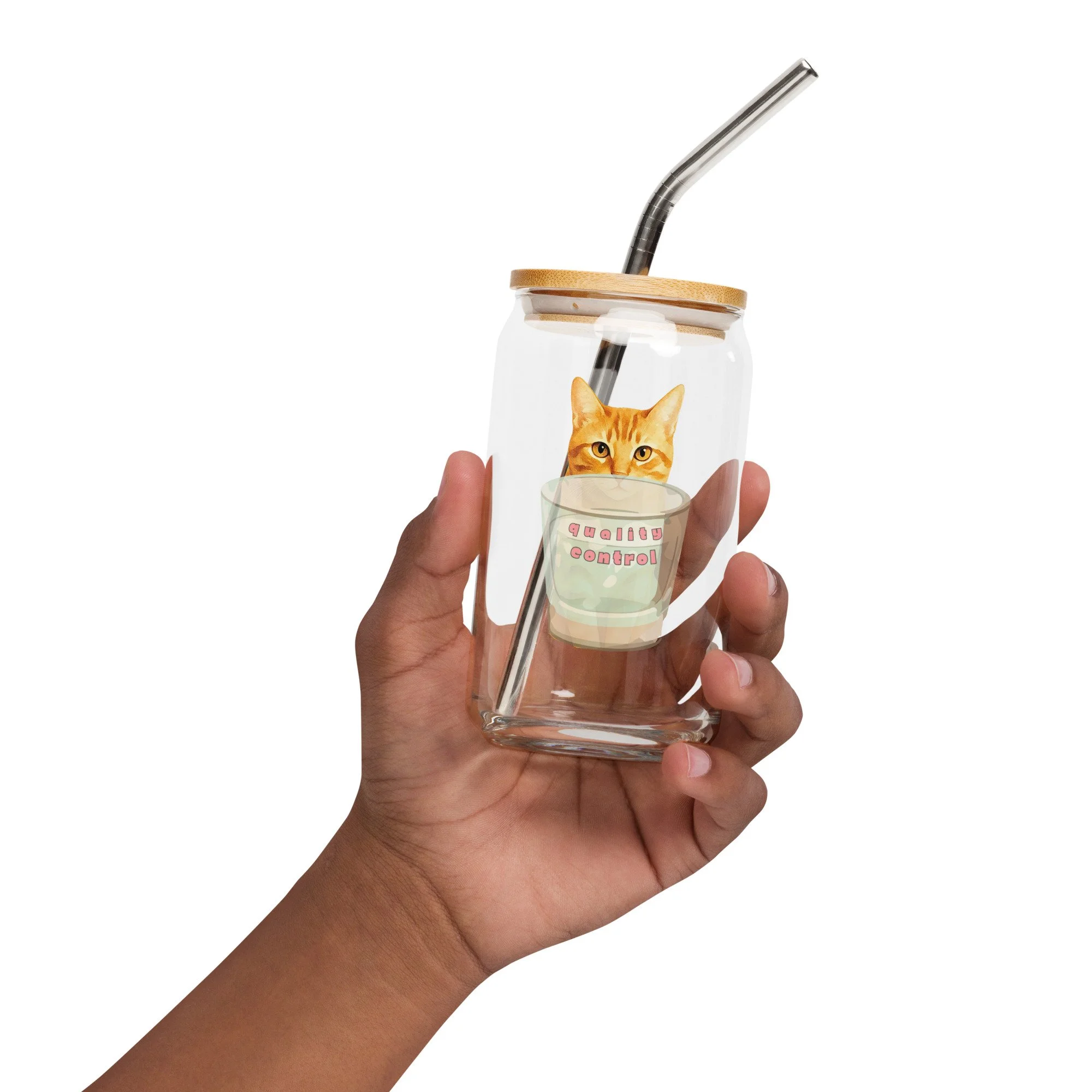 orange cat home decor, orange cat can shaped glass with lid and straw, funny cat gift