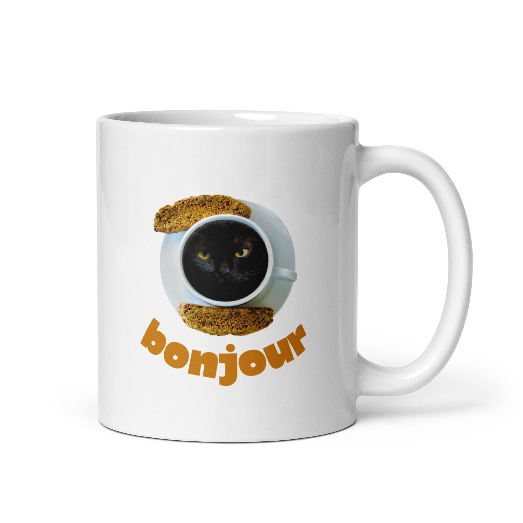 Bonjour Black Cat Coffee - White glossy mug