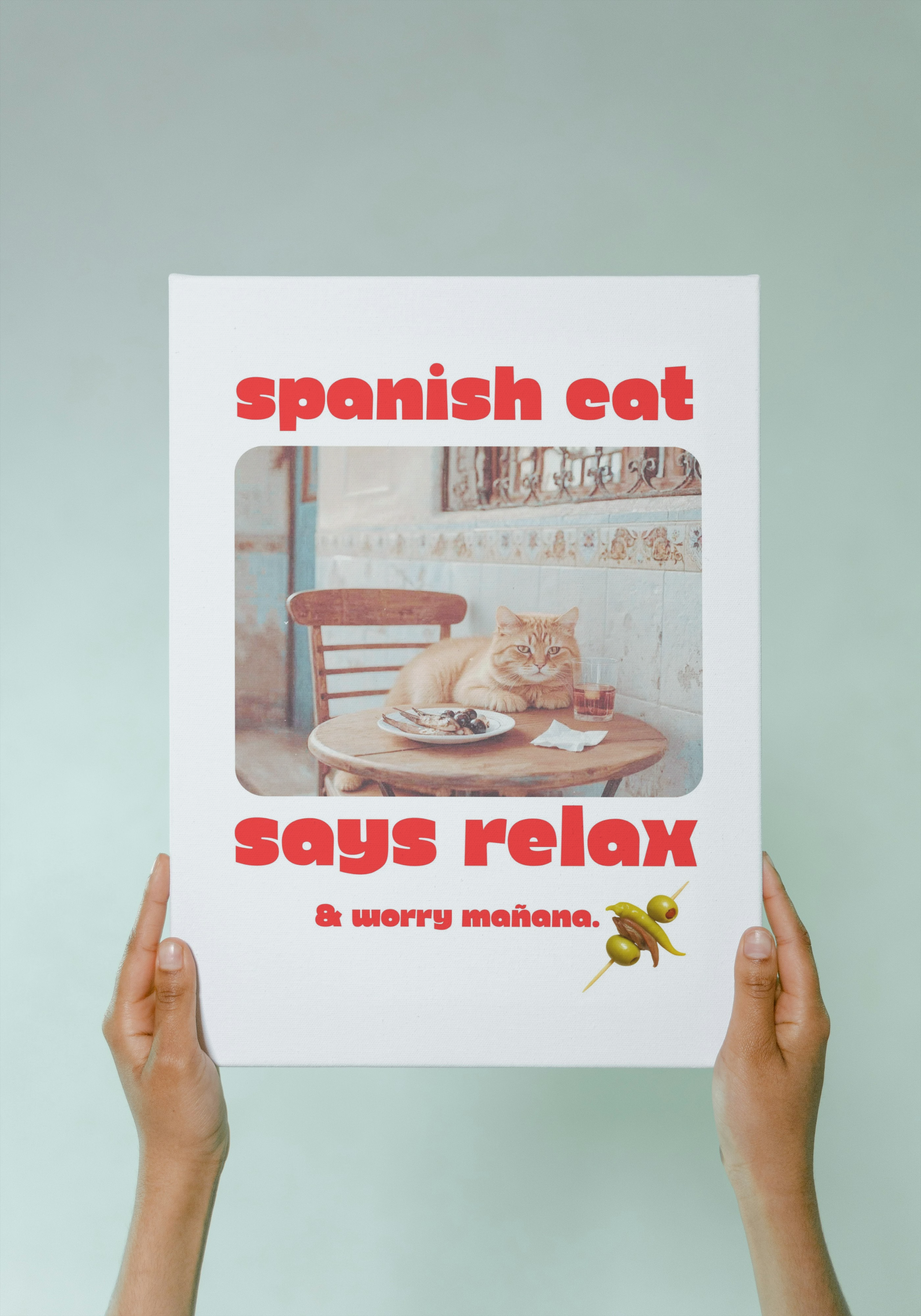 Spanish Cat Says Relax – Mediterranean Cat Wall Art Print